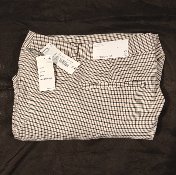 🤍Liz Claiborne Emma Ankle Length Mid Rise Plaid Navy Pink Dress Pant Size 28W - Picture 7 of 8